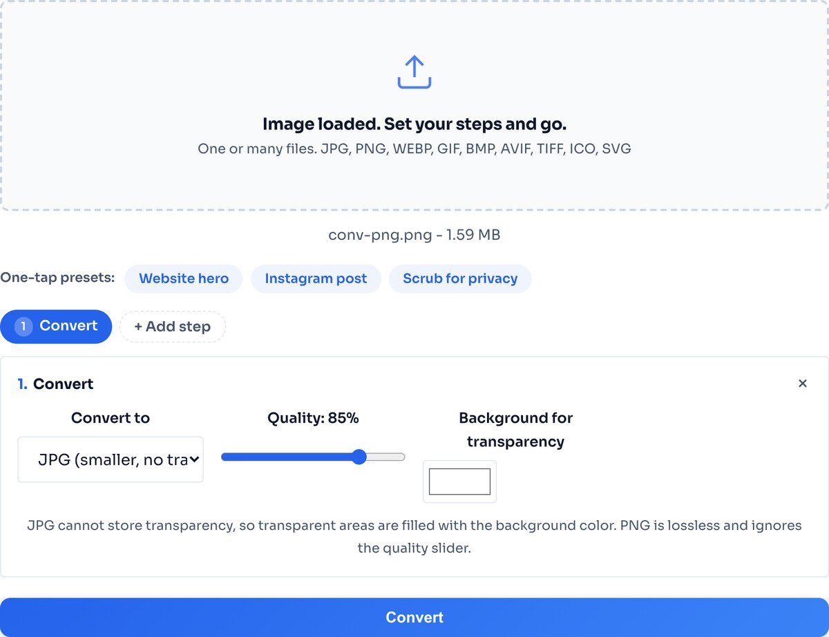 The image converter with a PNG loaded
