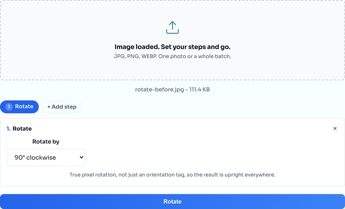 The rotate tool with a sideways photo loaded